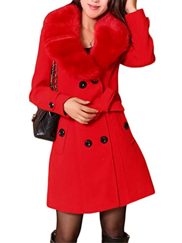 Osheoiso Damen Wollmantel mit Praktischen Taschen Damen Zweireihiger Langer Wintermantel Warme Winterjacke Overcoat Oberbekleidung Oversized A Rot L von Osheoiso