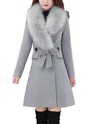 Osheoiso Damen Wollmantel mit Praktischen Taschen Damen Zweireihiger Langer Wintermantel Warme Winterjacke Overcoat Oberbekleidung Oversized B Grau L von Osheoiso