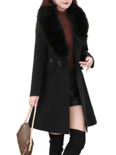 Osheoiso Damen Wollmantel mit Praktischen Taschen Damen Zweireihiger Langer Wintermantel Warme Winterjacke Overcoat Oberbekleidung Oversized B Schwarz S von Osheoiso