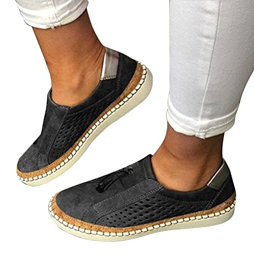 Osheoiso Flache Schuhe Damen Übergrößen Lässige Slip On Loafer Schwarze Katze Einzelschuhe Atmungsaktiv Turnschuhe Outdoor Sportschuhe Laufschuhe Frühling Sommer Herbst Winter B Schwarz 42 EU von Osheoiso