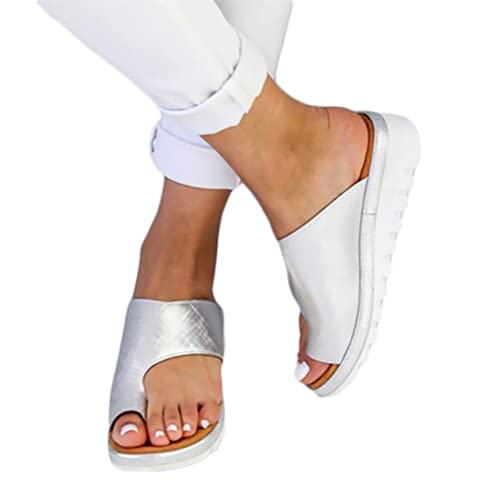 Osheoiso Flip Flops Damen Weich Bequeme Hausschuhe Zehentrenner Outdoor Flache Sandalen Rutschfest Plateausandalen Sommerschuhe Böhmische Sandalen A Silber 39 EU von Osheoiso