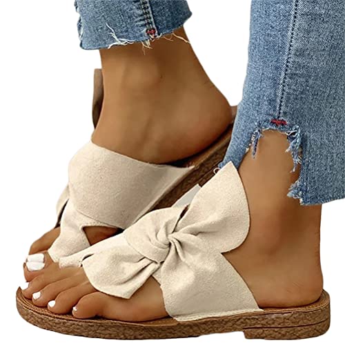 Osheoiso Flip Flops Damen Weich Bequeme Hausschuhe Zehentrenner Outdoor Flache Sandalen Rutschfest Plateausandalen Sommerschuhe Böhmische Sandalen D Beige 38 EU von Osheoiso