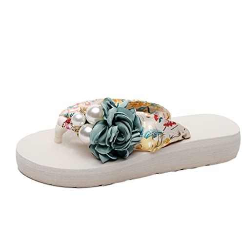 Osheoiso Flip Flops Damen Yoga Matte Bequeme Strand Leicht Sandalen Zehentrenner Rutschfest Bath Badelatschen Sommerschuhe Hausschuhe mit Mittlerem Absatz Weich Schwimmbad Grün Blumen 3 41 EU von Osheoiso