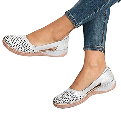 Osheoiso Frauen Flache Sandalen Sommerschuhe Offene Schuhe mit Feste Faux Leder Casual Plattform Römersandalen Damen Elegante Flip Flops Freizeit Strandsandalen A Weiß 39 EU von Osheoiso