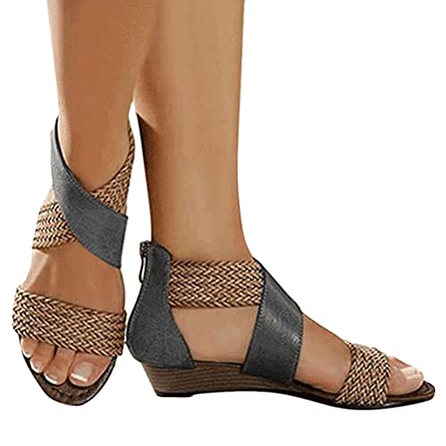 Osheoiso Frauen Keilabsatz Sandalen Sommer Offene Schuhe Faux Leder Plattform Rom Damen Flip Flops Freizeit Sommerschuhe A Dunkelblau 39 EU von Osheoiso