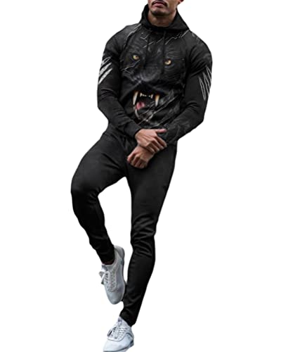 Osheoiso Freizeitanzug Herren Herbst Winter Langarm Sportanzug Zweiteiler Große Größe Jogginganzug Loose Plüsch Kapuzenpullover + Sporthose Männer Traininganzug A 12 3XL von Osheoiso