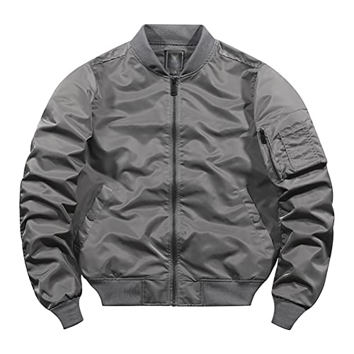 Osheoiso Herren Bomberjacke Übergangsjacke Reißverschluss Vintage Freizeitjacke Bedruckte Jacke Sportjacke Sportswear Wasserfeste Jacke für Männer D Grau M von Osheoiso