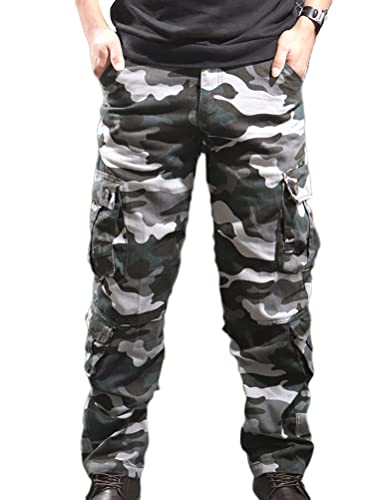 Osheoiso Herren Camouflage Cargo Hosen Lang Regular Fit Vintage Militärhosen Casual Männer Loose Outdoorhose Trainingshose Mode Business Chino Hose Oversized A Grau XXL von Osheoiso