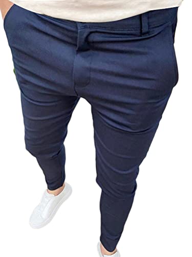 Osheoiso Herren Chino Hose Vintage Arbeitshose Anzughose mit Taschen Stretch Sommerhose Slim Fit Mode Einfarbig Freizeithose Weich Soft Männer Business Hose A Dunkelblau S von Osheoiso