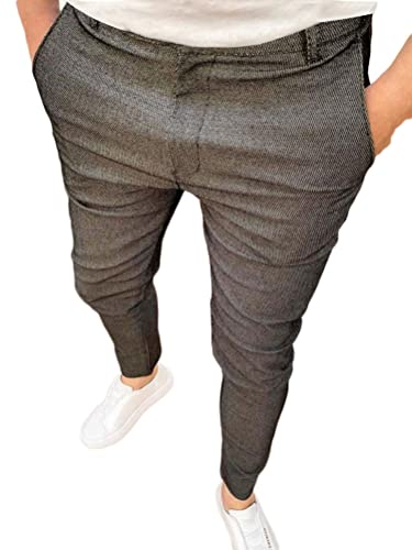 Osheoiso Herren Chino Hose Vintage Arbeitshose Anzughose mit Taschen Stretch Sommerhose Slim Fit Mode Einfarbig Freizeithose Weich Soft Männer Business Hose A Dunkelgrau S von Osheoiso