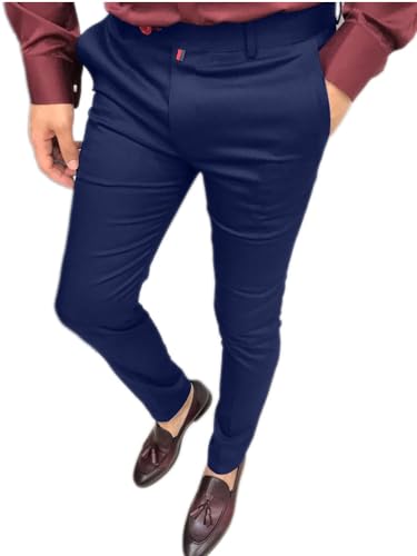 Osheoiso Herren Chino Hose Vintage Arbeitshose Anzughose mit Taschen Stretch Sommerhose Slim Fit Mode Einfarbig Freizeithose Weich Soft Männer Business Hose E Blau S von Osheoiso