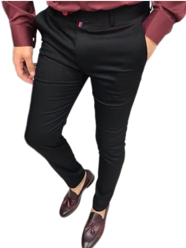 Osheoiso Herren Chino Hose Vintage Arbeitshose Anzughose mit Taschen Stretch Sommerhose Slim Fit Mode Einfarbig Freizeithose Weich Soft Männer Business Hose E Schwarz S von Osheoiso