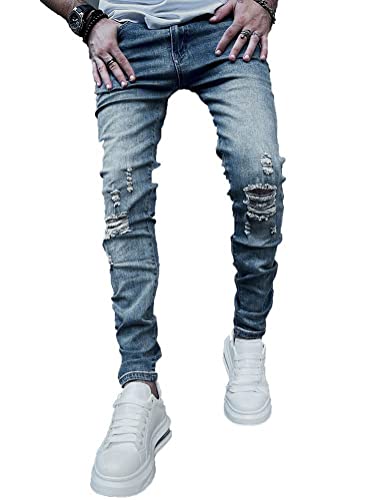 Osheoiso Herren Destroyed Jeans Biker Hose Herren Löcher Lang Jeans Denim Hose Vintage Männer Zerrissen Jeanshose Skinny Jeanshosen Bleistifthose Slim Fit E1 XXL Osheoiso Herren Destroyed Jeans Biker Hose Herren Löcher Lang Jeans Denim Hose Vintage Männer Zerrissen Jeanshose Skinny Jeanshosen Bleistifthose Slim Fit E1 XXL von Osheoiso