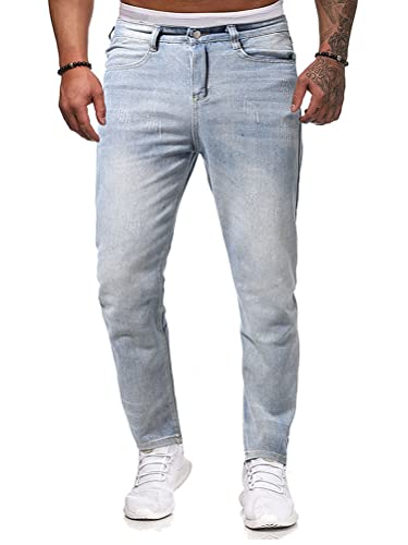 Osheoiso Herren Destroyed Jeans Biker Hose Herren Löcher Lang Jeans Denim Hose Vintage Männer Zerrissen Jeanshose Skinny Jeanshosen Bleistifthose Slim Fit E3 XXL von Osheoiso