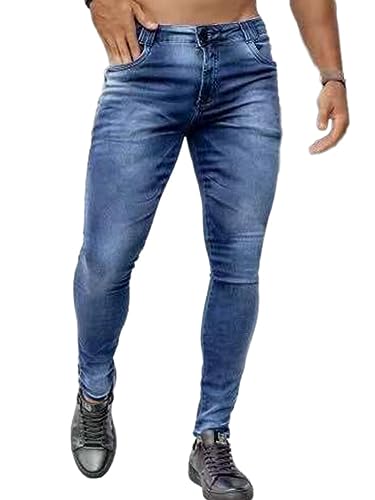 Osheoiso Herren Destroyed Jeans Biker Hose Herren Löcher Slim Fit Jeans Denim Hose Vintage Männer Zerrissen Jeanshose Skinny Jeanshosen Bleistifthose Hosen I Blau XXL von Osheoiso