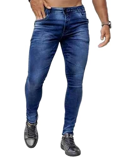 Osheoiso Herren Destroyed Jeans Biker Hose Herren Löcher Slim Fit Jeans Denim Hose Vintage Männer Zerrissen Jeanshose Skinny Jeanshosen Bleistifthose Hosen I Dunkelblau XXL von Osheoiso