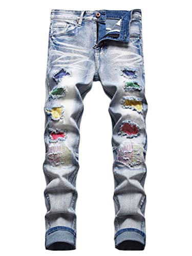 Osheoiso Herren Destroyed Jeans Biker Hose Herren Löcher Slim Fit Lang Jeans Denim Hose Mode Männer Zerrissen Jeanshose Skinny Jeanshosen Bleistifthose Hosen B Hellblau 36 Osheoiso Herren Destroyed Jeans Biker Hose Herren Löcher Slim Fit Lang Jeans Denim Hose Mode Männer Zerrissen Jeanshose Skinny Jeanshosen Bleistifthose Hosen B Hellblau 36 von Osheoiso