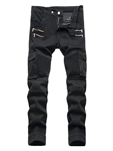 Osheoiso Herren Destroyed Jeans Biker Hose Herren Löcher Slim Fit Lang Jeans Denim Hose Mode Männer Zerrissen Jeanshose Skinny Jeanshosen Bleistifthose Hosen C Schwarz 36 von Osheoiso