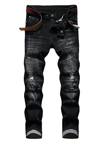 Osheoiso Herren Destroyed Jeans Biker Hose Herren Löcher Slim Fit Lang Jeans Denim Hose Mode Männer Zerrissen Jeanshose Skinny Jeanshosen Bleistifthose Hosen D2 32 von Osheoiso