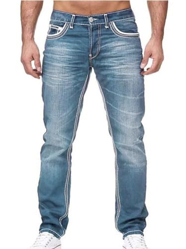 Osheoiso Herren Destroyed Jeans Biker Hose Herren Löcher Slim Fit Lang Jeans Denim Hose Vintage Männer Zerrissen Jeanshose Skinny Jeanshosen Bleistifthose Hosen C Blau S von Osheoiso