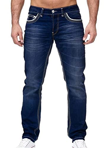 Osheoiso Herren Destroyed Jeans Biker Hose Herren Löcher Slim Fit Lang Jeans Denim Hose Vintage Männer Zerrissen Jeanshose Skinny Jeanshosen Bleistifthose Hosen C Dunkelblau XXL von Osheoiso