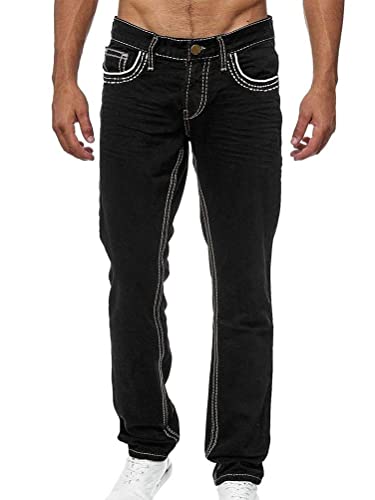 Osheoiso Herren Destroyed Jeans Biker Hose Herren Löcher Slim Fit Lang Jeans Denim Hose Vintage Männer Zerrissen Jeanshose Skinny Jeanshosen Bleistifthose Hosen C Schwarz XXL von Osheoiso