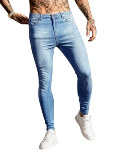 Osheoiso Herren Destroyed Jeans Biker Hose Herren Löcher Slim Fit Lang Jeans Denim Hose Vintage Männer Zerrissen Jeanshose Skinny Jeanshosen Bleistifthose Hosen H Hellblau L von Osheoiso