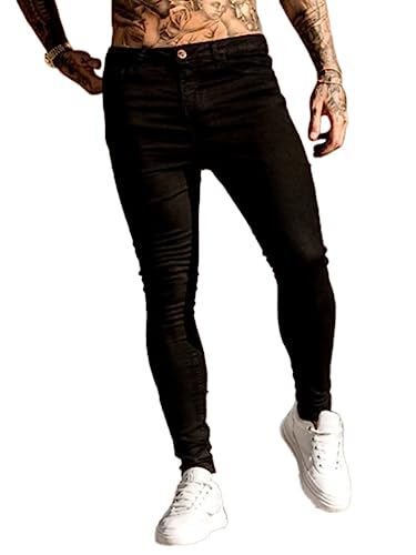 Osheoiso Herren Destroyed Jeans Biker Hose Herren Löcher Slim Fit Lang Jeans Denim Hose Vintage Männer Zerrissen Jeanshose Skinny Jeanshosen Bleistifthose Hosen H Schwarz L von Osheoiso