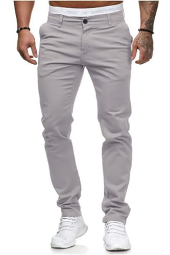 Osheoiso Herren Hose Casual Sommerhose Arbeitshose Anzughose mit Taschen Stretch Chino Hose Party Mode Freizeithose Männer Business Slim Fit Hose Große Größe A Hellgrau M von Osheoiso