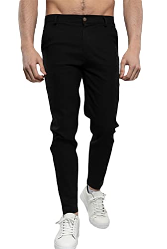 Osheoiso Herren Hose Casual Sommerhose Arbeitshose Anzughose mit Taschen Stretch Chino Hose Party Mode Freizeithose Männer Business Slim Fit Hose Große Größe B Schwarz M von Osheoiso