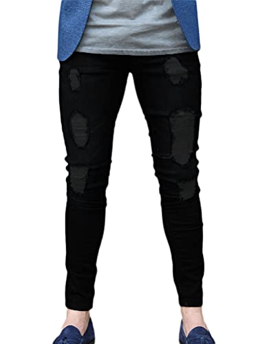 Osheoiso Herren Jeans Hose Slim Fit Denim Lange Destroyed Jeanshose für Männer Hip Hop Hose Coole Jungen Mode Stretch Freizeithose Schwarz M von Osheoiso