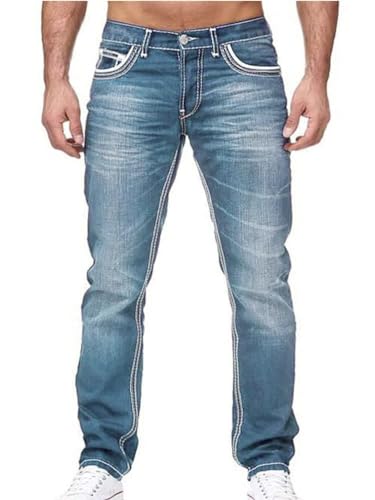 Osheoiso Herren Jeans Hose Slim Fit Denim Lange Destroyed Jeanshose für Männer Hip Hop Hose Coole Jungen Mode Stretch Freizeithose Schwarze Cargo Chino Hose Herbst C Blau M von Osheoiso
