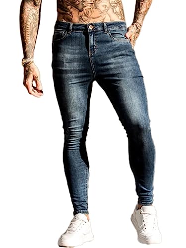 Osheoiso Herren Jeans Hose Slim Fit Denim Lange Destroyed Jeanshose für Männer Hip Hop Hose Coole Jungen Mode Stretch Freizeithose Schwarze Cargo Chino Hose Herbst H Dunkelblau 3XL von Osheoiso