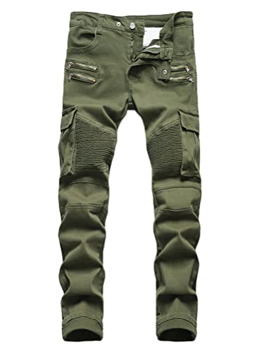 Osheoiso Herren Jeans Hose Slim Fit Denim Lange Destroyed Jeanshose für Männer Vintage Hip Hop Hose Coole Jungen Stretch Freizeithose Herbst Cargo Chino Hose C Armeegrün 30 von Osheoiso