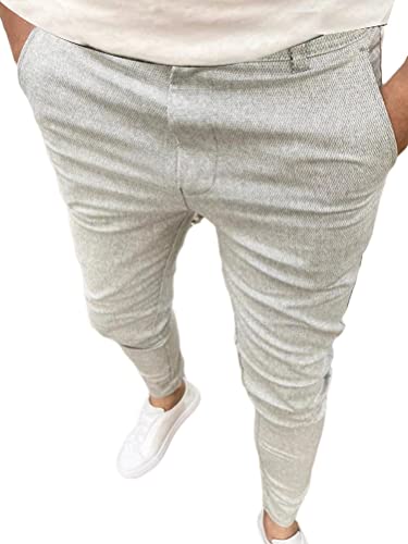 Osheoiso Herren Lange Freizeithose Chino Hose Hochelastisch Leicht Einfarbig mit Taschen Elegant Chino Hose Gummibund Gürtelloch Elastisch Hosenbein Frühling A Hellgrau M von Osheoiso