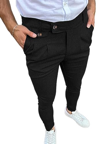Osheoiso Herren Lange Freizeithose Chino Hose Hochelastisch Leicht Einfarbig mit Taschen Elegant Chino Hose Gummibund Gürtelloch Elastisch Hosenbein Frühling C Schwarz M von Osheoiso