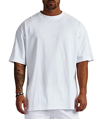 Osheoiso Herren Oversized T-Shirt Herren Große Größe Oberteile Einfarbig Shirt Retro Freizeithemd Vintage Sommerhemd Männer T-Shirt Casual Leichte Atmungsaktives A Weiß XXL von Osheoiso