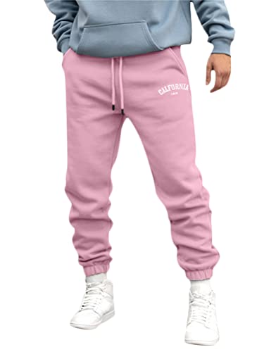 Osheoiso Herren Warm Hosen Vintage Jogginghose mit Tasche Casual Männer Loose Weite Trainingshose Mode Business Hose mit Taste Herbst und Winter A Rosa L von Osheoiso