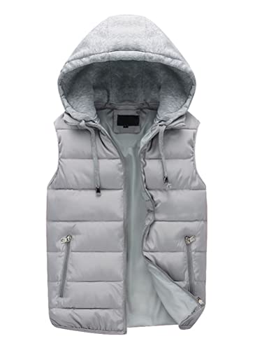 Osheoiso Herren Winter Outdoor Weste Ärmellos Leicht Warmer Daunenweste mit Taschen Steppweste Herbst Daunenjacke Jacke Reißverschluss Outwear Große Größe A Grau 3XL von Osheoiso