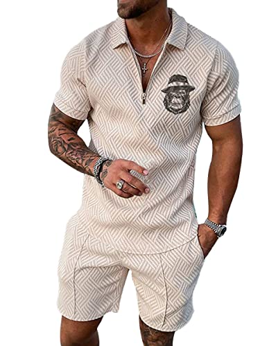 Osheoiso Hohe Qualität 2 Teiliges Sommersportanzug T-Shirts + Kurze Hose Sets Casual Freizeitanzug Suit Outfit Kurzarm Sporthose T-Shirt Männer Trainingsanzug Sporthose A 1 4XL von Osheoiso