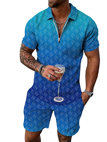 Osheoiso Hohe Qualität 2 Teiliges Sommersportanzug T-Shirts + Kurze Hose Sets Casual Freizeitanzug Suit Outfit Kurzarm Sporthose T-Shirt Männer Trainingsanzug Sporthose A 11 XXL von Osheoiso