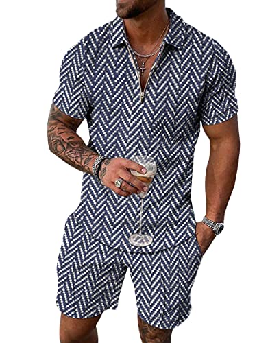 Osheoiso Hohe Qualität 2 Teiliges Sommersportanzug T-Shirts + Kurze Hose Sets Casual Freizeitanzug Suit Outfit Kurzarm Sporthose T-Shirt Männer Trainingsanzug Sporthose A 14 XXL von Osheoiso