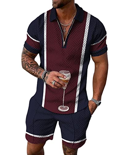 Osheoiso Hohe Qualität 2 Teiliges Sommersportanzug T-Shirts + Kurze Hose Sets Casual Freizeitanzug Suit Outfit Kurzarm Sporthose T-Shirt Männer Trainingsanzug Sporthose A 8 XXL von Osheoiso