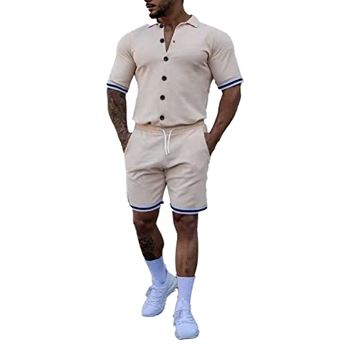 Osheoiso Hosenanzug Herren Sommer T-Shirt Shorts Sportanzug 2 Teiliges Outfit Set Kurzarm Polo T-Shirts Kurze Hose Outfit Freizeit Sets Kurze für Workout Gym Running A Khaki 4XL von Osheoiso