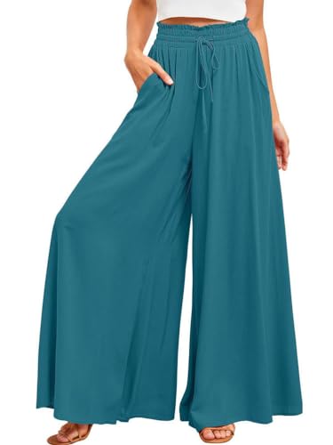 Osheoiso Hosenrock Damen Lang Culottes Loose Weites Bein Lockere Hosen Basic Elegante Stoffhose Damen Sommer Strandhose Hohe Taille Elastischer Freizeithose A Pfauenblau XL Osheoiso Hosenrock Damen Lang Culottes Loose Weites Bein Lockere Hosen Basic Elegante Stoffhose Damen Sommer Strandhose Hohe Taille Elastischer Freizeithose A Pfauenblau XL von Osheoiso