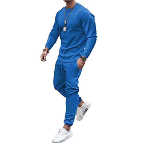 Osheoiso Jogginganzug Herren Haut Langarm + Hose Lang 2 Teiliges Sportanzug Outfit Einfarbig Freizeitanzug Set Sport Workout Sets Gym Running Klassisch Pyjama Casual A Blau M von Osheoiso