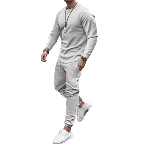 Osheoiso Jogginganzug Herren Haut Langarm + Hose Lang 2 Teiliges Sportanzug Outfit Einfarbig Freizeitanzug Set Sport Workout Sets Running Klassisch Pyjama Casual A Grau M von Osheoiso