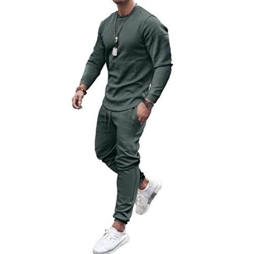 Osheoiso Jogginganzug Herren Haut Langarm + Hose Lang 2 Teiliges Sportanzug Outfit Einfarbig Freizeitanzug Set Sport Workout Sets Running Klassisch Pyjama Casual A Grün M von Osheoiso