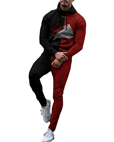 Osheoiso Jogginganzug Mode Druck Herren Casual Anzug Langarm Plüsch Hoodie + Hose Lang 2 Teiliges Sportanzug mit Tasche Outfit Sport Freizeit Sets Workout Running A 4 3XL von Osheoiso