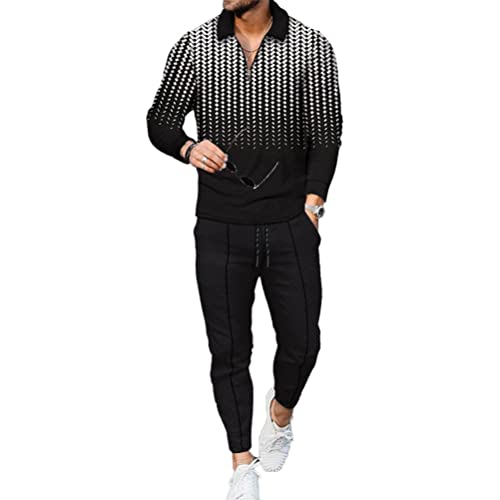 Osheoiso Jogginganzug Mode Herren Casual Anzug Langarm Polo + Hose Lang 2 Teiliges Sportanzug Outfit Sport Freizeit Sets Workout Gym Running Klassisch Pyjama B 18 XL von Osheoiso